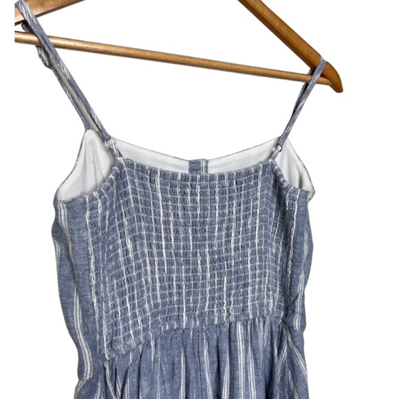 Hollister Blue White Stripe Button Front Linen Smocked Back Mini Dress Women's M - Picture 15 of 16